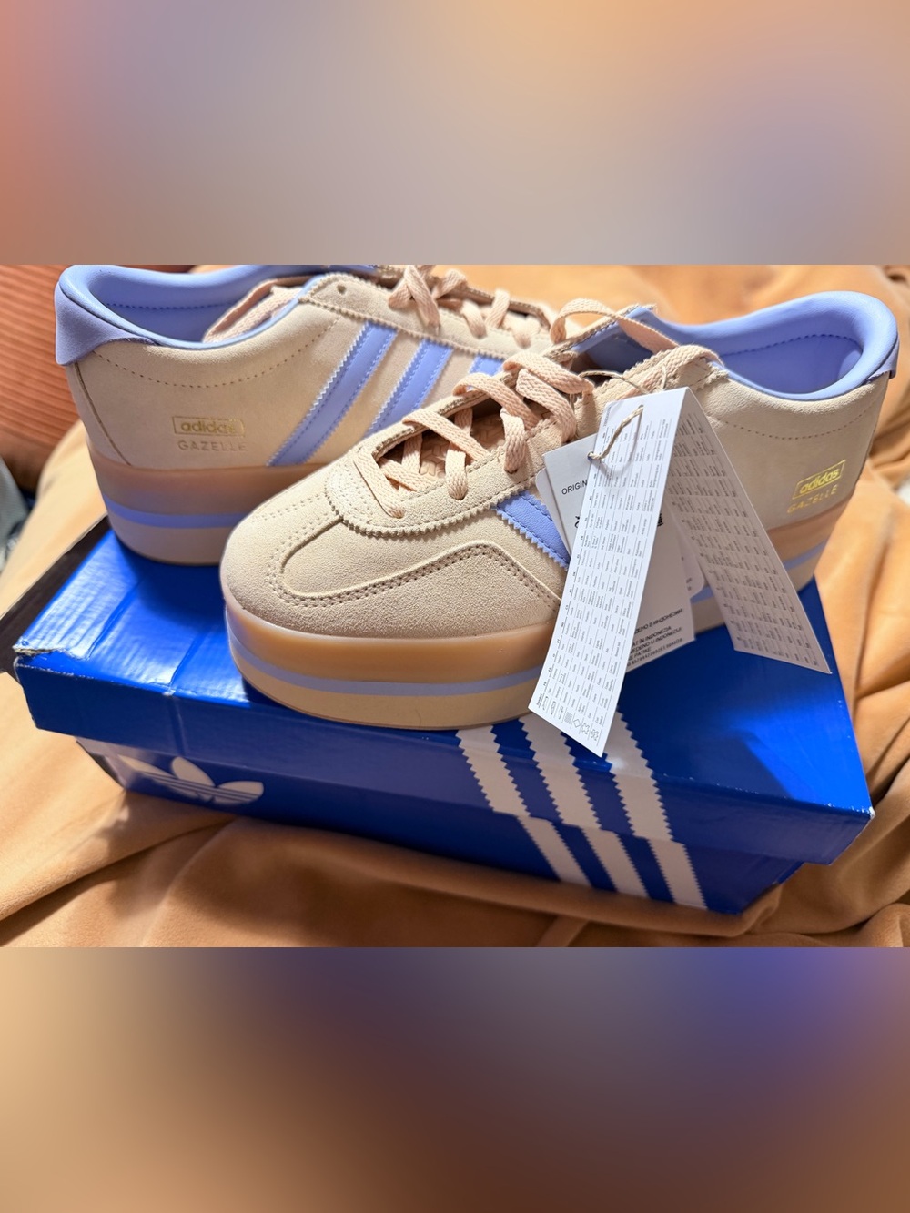 adidas Gazelle Platform Sneakers in Beige and Lavender